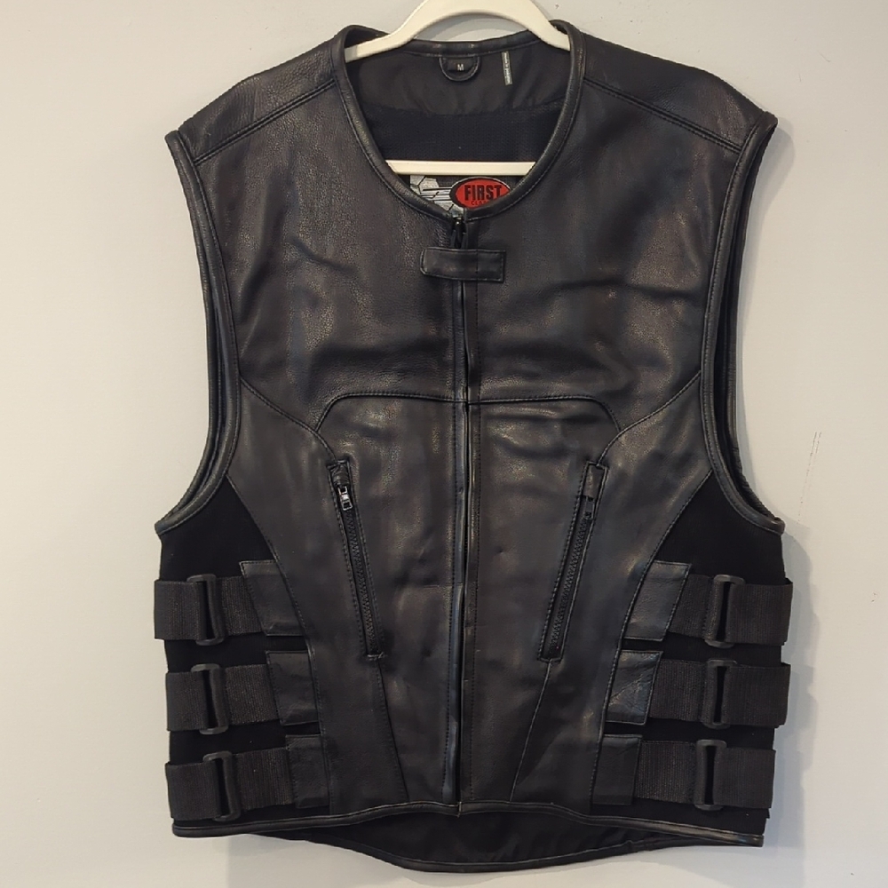 Black Leather Motorcycle Vest size Medium
